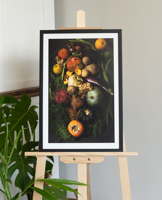 Herfstproduct stilleven, kunstdruk