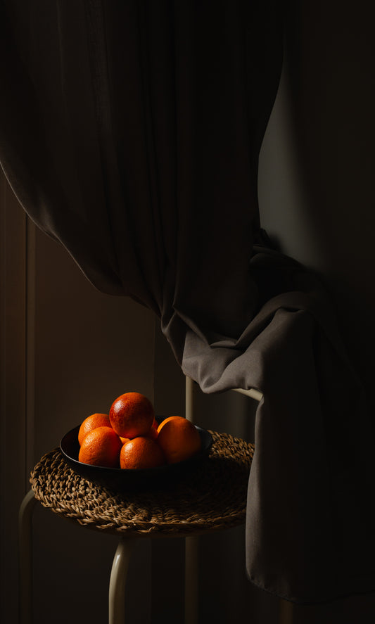Still life photography print of oranges