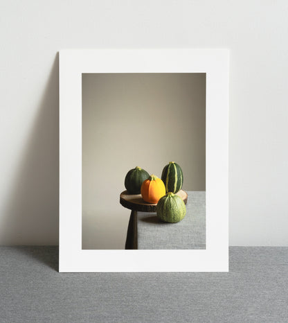 Courgette Family, fine art photography print by Krati, food still-life on Hahnemühle Photo Rag Pearl Paper
